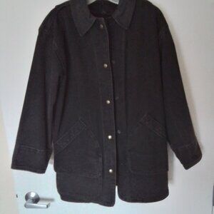 Woolrich black denim women's barn coat, Size S, leather collar, removable lining